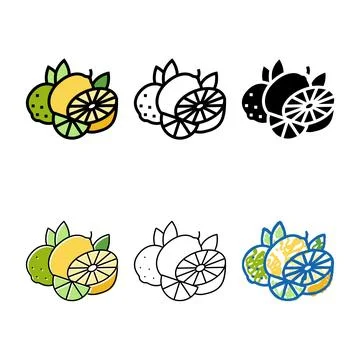 Branch lemon and lime stylized color icon vector Stock Illustration