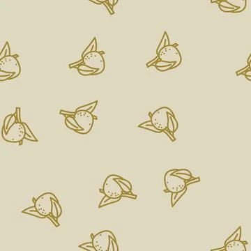 Branch mandarin leaf line vector seamless pattern Stock Illustration