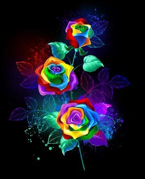 Branch with rainbow roses Stock Illustration