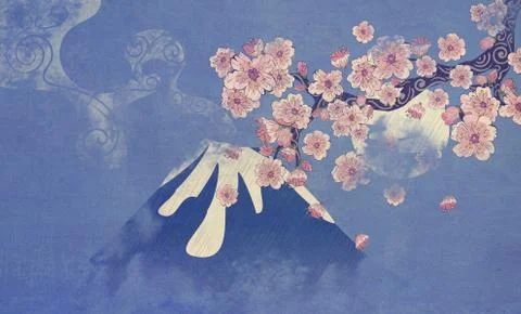 Branch of Sakura and volcano Stock-Illustration