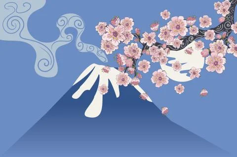 Branch of Sakura and volcano Ilustración de archivo