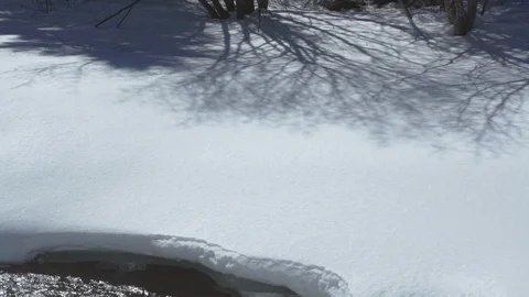 Branch shadows wave on snow covered ice and creek water Stock Footage 121067095