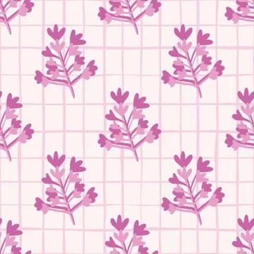 Branch silhouettes naive seamless pattern. White background with check and pi Stock Illustration