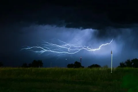 Branched horizontal lightning Stock Photos