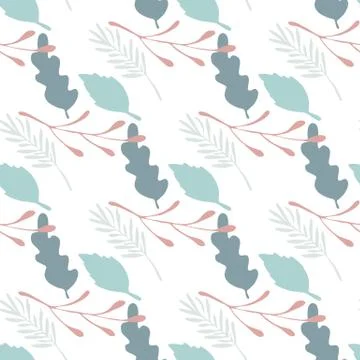 Branches and leaves seamless pattern on white background. Fall season wallpap Stock Illustration