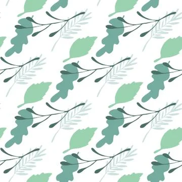 Branches and leaves seamless pattern on white background. Stock Illustration