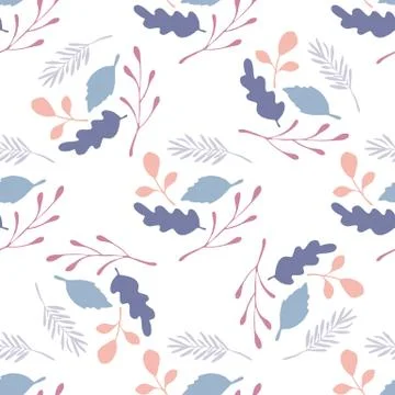 Branches and leaves vector seamless pattern on white background. 스톡 일러스트