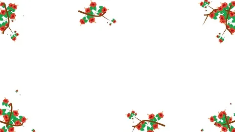 Branches and Red Flowers Growing into a Frame in Alpha Channel Stock Footage 79705658