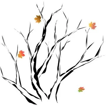 Branches of an autumn tree with falling maple leaves on a transparent background Stock Illustration