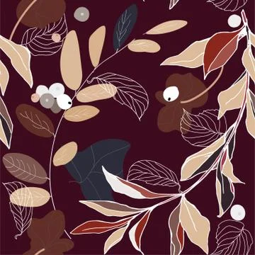 Branches, berries and leaves seamless pattern. Vector illustration. Stock Illustration