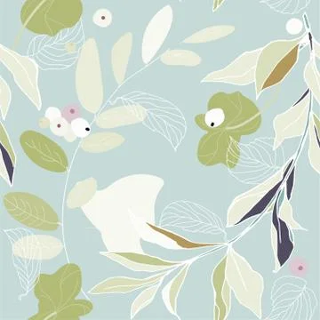 Branches, berries and leaves seamless pattern. Vector illustration. Stock Illustration