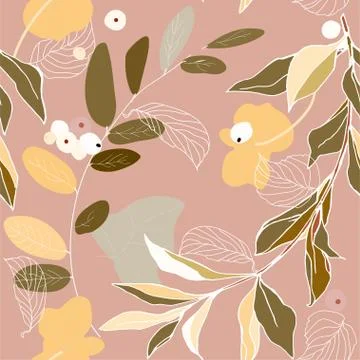 Branches, berries and leaves seamless pattern. Vector illustration. Stock Illustration