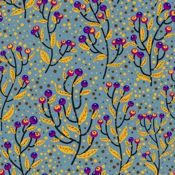 Branches with berries, cozy texture colored ornament. Vector seamless pattern Stock Illustration