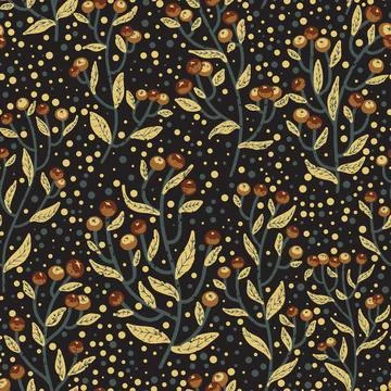 Branches with berries, cozy texture colored ornament. Vector seamless pattern Stockillustratie