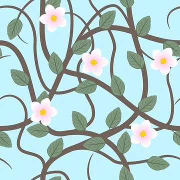 Branches of a blossoming apple tree seamless pattern Stock Illustration