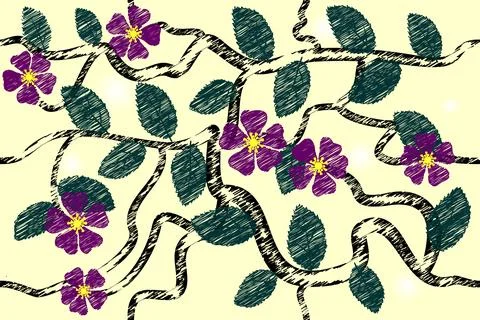Branches of a blossoming apple tree stylized as a pencil drawing Stock Illustration