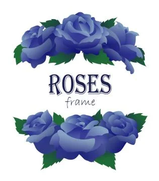 Branches of blue roses in half round shape Stock Illustration