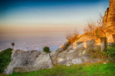Branches on blurred hilly countryside Stock Photos