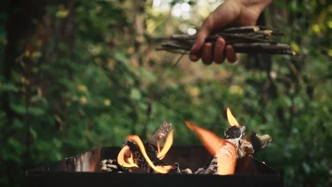 The Branches Burning In The Braizer. Slow Motion. Stock Footage 94606243