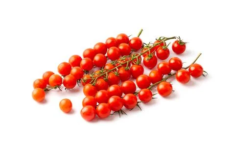 Branches of cherry tomatoes on a white background Stock Photos