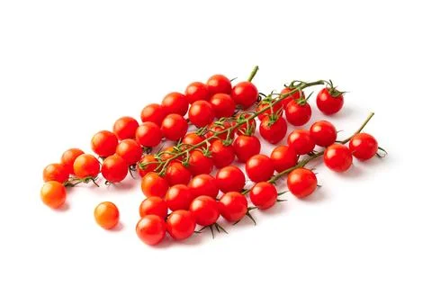 Branches of cherry tomatoes on a white background Stock Photos