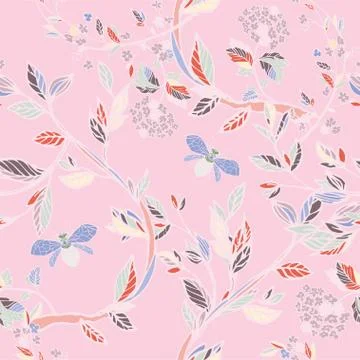 Branches of flowering trees vector illustration. Seamless pattern with bees,  Illustrazione stock