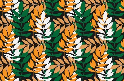 Branches with leaves seamless repeating pattern. Tree crowns, tropical exotic Stock Illustration