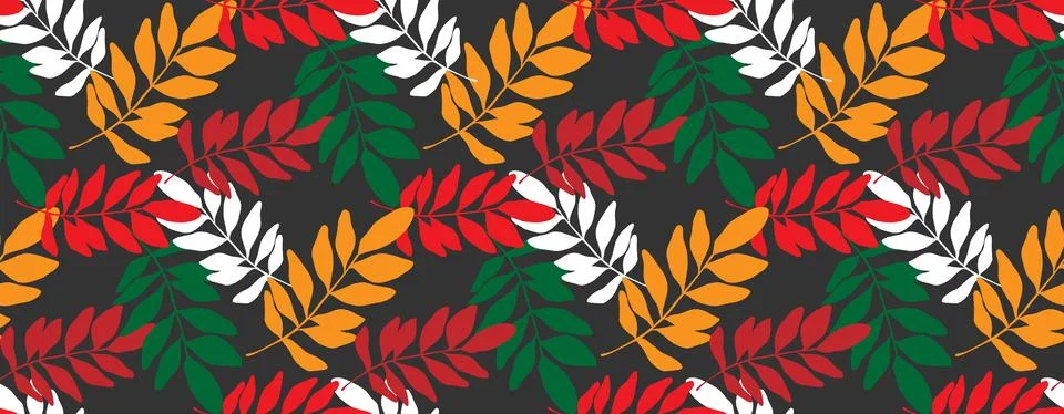 Branches with leaves seamless repeating pattern. Tree crowns, tropical exotic 스톡 일러스트