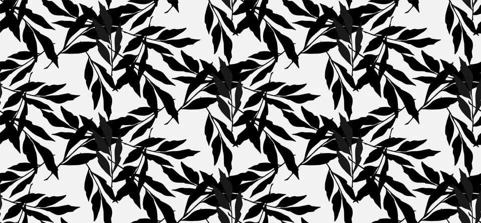 Branches with leaves seamless repeating pattern. Tree crowns, tropical exotic Stock Illustration