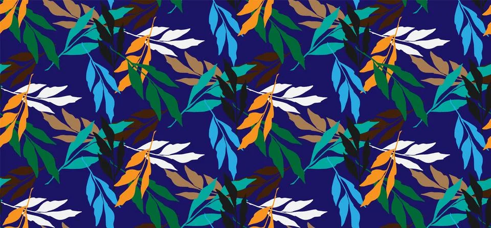 Branches with leaves seamless repeating pattern. Tree crowns, tropical exotic Stock Illustration