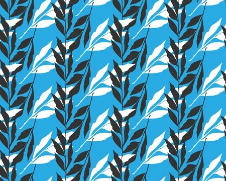Branches with leaves seamless repeating pattern. Tree crowns, tropical exotic Stock Illustration