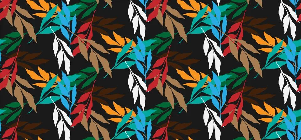 Branches with leaves seamless repeating pattern. Tree crowns, tropical exotic Stock Illustration