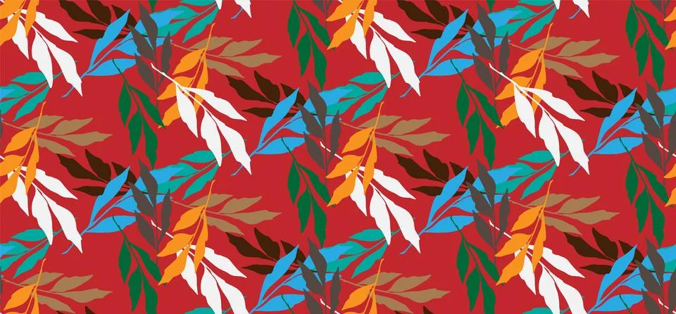 Branches with leaves seamless repeating pattern. Tree crowns, tropical exotic Stock Illustration
