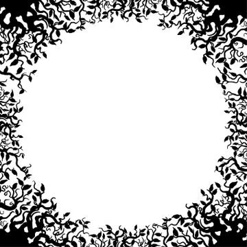 Branches with leaves silhouette frame Stock Illustration