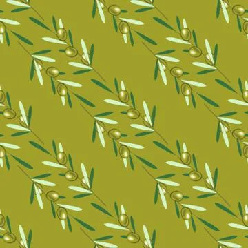 Branches of olive tree. Seamless pattern. Green olive fruit, leaves Stock Illustration