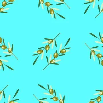 Branches of olive tree. Seamless pattern. Green olive fruit, leaves Stock Illustration