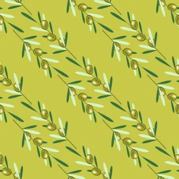 Branches of olive tree. Seamless pattern. Green olive fruit, leaves Stock Illustration