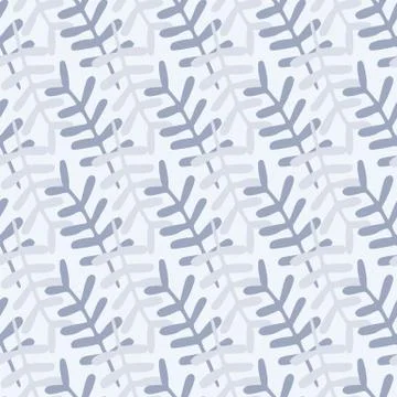 Branches ornament seamless naive pattern. Botanic elements on blue pastel ton Illustrazione stock