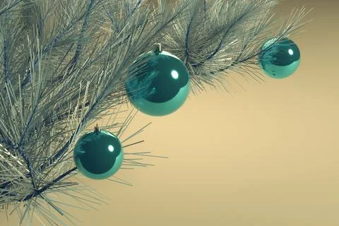 Branches of silver spruce with decorations in the corner of the frame. Stock Illustration