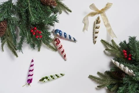 Branches of spruce tree with pine cones Stock Photos