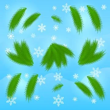 Branches of spruce on winter background. Elements for make Christmas tree. Stock Illustration