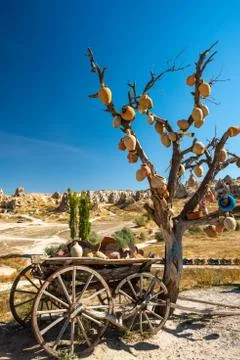 The branches of tree decorated with evil eye amulets, Goreme, Cappadocia, Turkey Foto stock