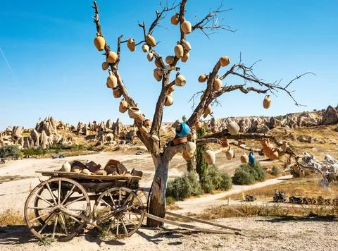 The branches of tree decorated with evil eye amulets, Goreme, Cappadocia, Turkey Stock Photos