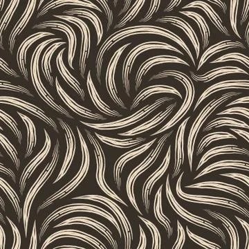 Branching beige stripes seamless pattern on a brown background. Smooth lines Stock Illustration