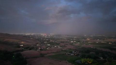Branching Lightning Bolt Over Yakima Valley at Night Stock Footage 345888016