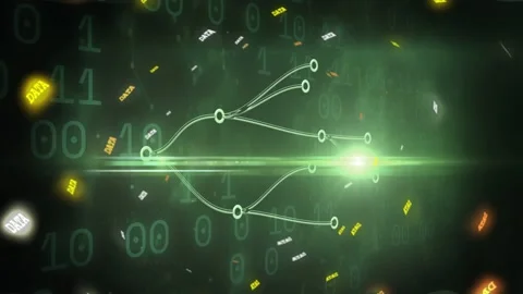Branching network diagram receiving lines, expanding nodes and glowing, showing Stock Footage 332686093