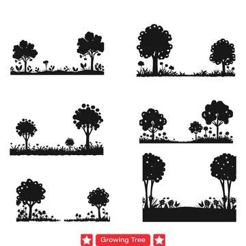 Branching Out  Vibrant Vector Silhouettes Depicting Growing Trees Stock Illustration