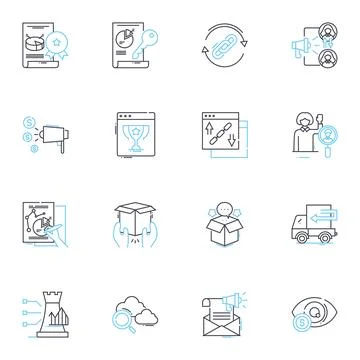 Brand activation linear icons set. Experience, Engagement, Connection, Buzz Stock Illustration