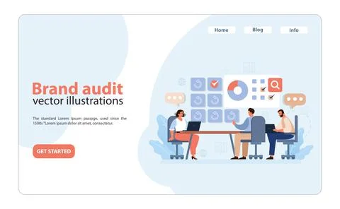 Brand Audit Process. A detailed vector illustration depicting a team conducting. Stock Illustration