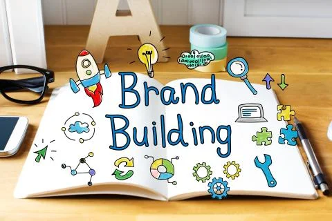 Brand Building concept with notebook Fotos de archivo